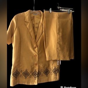 A Wild ThymeGold and Black Embroidered Border Summer Pants Suit Size 16 T